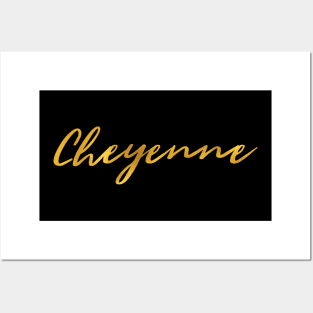 Cheyenne Name Hand Lettering in Faux Gold Letters Posters and Art